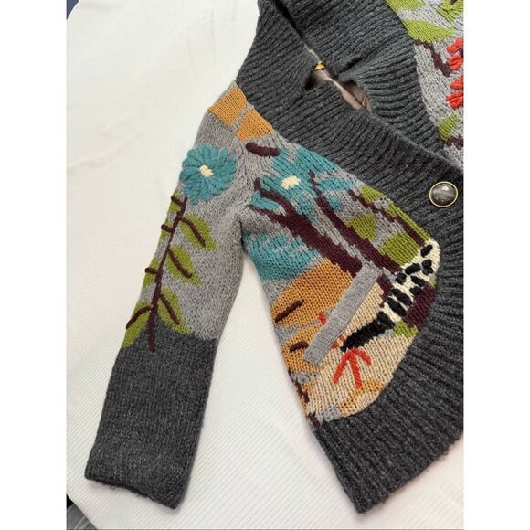 Leifsdottir Anthropologie Embroidered Monkey Jungle Sweater Cardigan Size Medium - Picture 4 of 13
